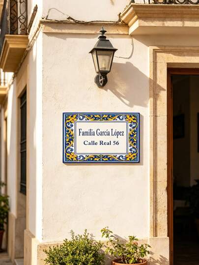 1pc Customized Mediterranean Style Metal Door Sign - 30x20cm, Spanish Style Design, Personalized Address Plate, Outdoor Entrance Sign, Home Decor, Exterior Decoration