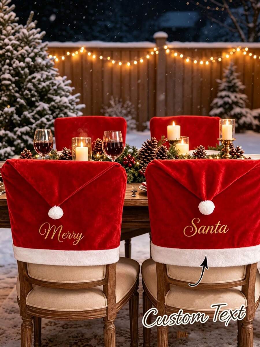 Personalized Santa Chair Cover, Customized Embroidered Christmas Dining Chair Back Cover, Holiday Table Decor, Christmas Home Gift, Customized Family Holiday Dining Decor - Multicolor - View 1
