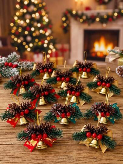 Christmas Pine Branch Bell Bow Christmas Tree Gift Box Hanging Ornament Handmade Gift Decoration, Christmas, Home Christmas Decoration, Halloween Decoration, Room Decoration, Home Decor, Garden Outdoor Decoration, Yard Outdoor Decoration, Holiday Essentials