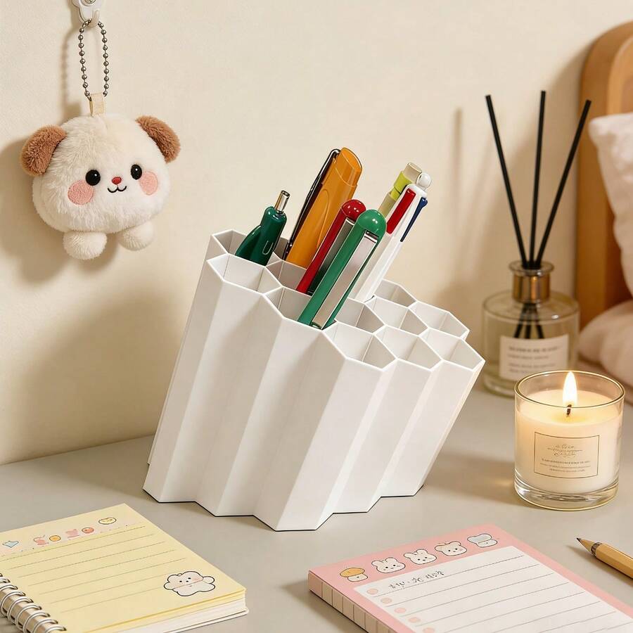 Honeycomb Shape Pen Holder, Office Supplies Desktop Storage Box, With Multiple Compartments, Ideal For Pens, Markers, And Small Items, Stationery Organizer | Creative Storage - Multicolor - View 1
