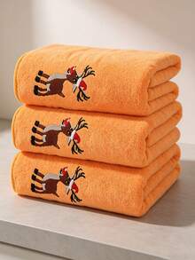 Christmas Reindeer Embroidered Coral Fleece Bath Towel Set, Multiple Colors Available, Soft And Absorbent, 1pc/3pcs Optional, Home Bathroom Face And Bath Towel, Christmas Home Decor Holiday Gift - Multicolor - View 10