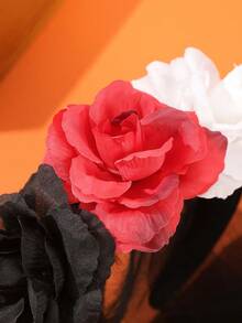 1pc Halloween Artificial Flower Black Mesh Headband, Holiday Ghost Bride Costume Headpiece, Party Cosplay Hair Accessory - Multicolor - View 9