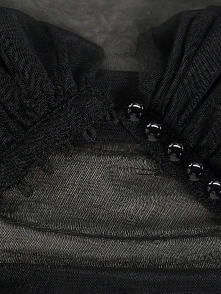 Chal nupcial negro transparente de hombros descubiertos, adecuado para bodas, fiestas y vestidos, con diseño de broche, estilo corto - Negro - Añade 7