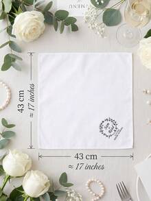 1pc Custom Text Wedding Handkerchief With Botanical Wreath Print, Personalized Couple Meaningful Bridal Keepsake Gift For Wedding Day Souvenir Favor - Multicolor - View 7
