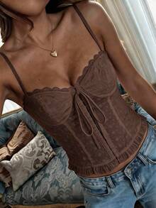 NOIRLYN Women's Summer Sexy Y2K Spicy Lace Embroidered Halter Top - Brown - View 5