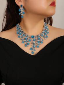 1 Set 3Pcs Fashion Grape‑Shape Copper Inlaid Zirconia Jewelry Set, Necklace & Earrings, Evening Party Accessories For Formal Gown Matching - Elegant Jewelry Set - View 2