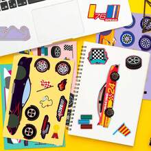 6/12/36/60 Sheets Make Your Own Car Stickers For Teens, Cartoon 6 Race Cars DesignsMake A Face Stickers For Party Favor Stickers, Decorative Laptop Scrapbook - Multicolor - View 19