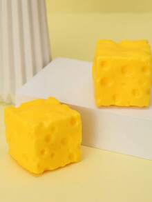 1Pc Yellow Cheese Block Squishy Toy, Soft Slow Rebound Fidget Toy, Simulation Cheese Squeeze Decompression Toy, For Desktop Decor, Stress Release, Anxiety Relief, Holiday Gift, Daily Relax Play - Multicolor - View 7