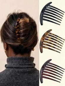 3/1pc French Hair Comb, Hair Clip, Universal, Women's Bun Styling Tool, INS Style, All-Season Essential, Commute/Date/Daily Fashion Hair Accessory, Bun Extender, Hair Styling Accessory, Hair Styling Tool, Travel Essential, Mini Essential - Multicolor - View 3