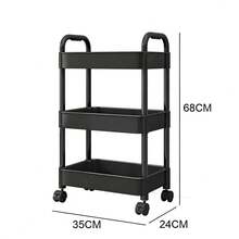 3‑Tier Rolling Storage Trolley On Wheels, Slim Mobile Rack For Kitchen Bathroom Laundry Narrow Space - Black - View 4
