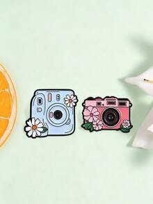 Cute Floral Camera Enamel Pin Vintage Instant Camera Brooch For Backpack Clothing Decor - Multicolor - View 7