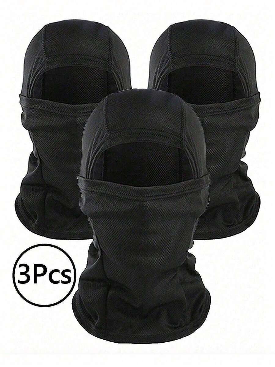 1pc/2pcs/3pcs Unisex Solid Color Single-Hole Balaclava Headwear Set, Full Face Mask For Cycling, Suitable For Daily Wear And Outdoor Activities - A - View 1