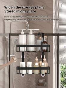 Bathroom Door Hanging Storage Basket, Bathroom Storage Rack, Bathroom Hanging Rack, Double Layer Bathroom Storage Shelf, Bathroom Storage Basket, Bathroom Accessories, Bathroom Storage & Organization, Summer Bathroom Decor - Multicolor - View 7