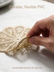 12pcs Gold Hollow PVC Drink Coasters, Washable Table Decor, Non-Slip Table Mat, Breathable And Heat Dissipating, Lightweight And Easy To Store, Suitable For Restaurant, Cafe, Homestay, Afternoon Tea, Holiday, Party, Gathering, Birthday, Wedding, Dinner - Multicolor - View 4