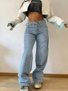 Women's Oversized Straight-Leg Vintage Jeans Casual Spring Fall - Light Wash - View 1