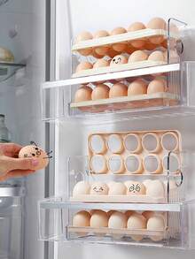 1pc 3-Layer 30-Egg Capacity Egg Tray With Date Scale, Automatic Flip Lid Egg Storage Box, Kitchen Refrigerator Egg Fresh-Keeping Box, Egg Storage Organizer - Multicolor - View 8