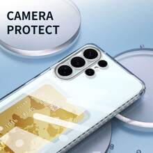 Transparent Four-Corner Anti-Drop Card Slot Phone Case, Back Card Holder Full Coverage Protective Shell, Fresh Minimalist Style Suitable For Samsung Galaxy S26 Ultra/S26 Plus/S26/S25/S24 Ultra/S24 Plus/S24/S23 Ultra/S23 Plus/S23 Series, Versatile Commute Gift - Clear - View 3