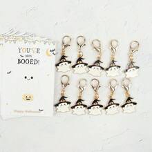 Gift For Her/Him, 5pcs/10pcs Cute Little Ghost Keychains With Halloween Greeting Cards, Creative Holiday Party Gift Pendant, Perfect For Family, Friends, Neighbors Holiday Gift - Multicolor - View 5