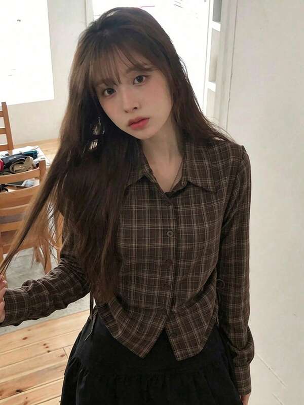 YCYC Korean Style Women's Designer Plaid Versatile Casual Shirt
