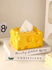 1pc Creative Cheese‑Shaped Tissue Box With Silver Bear Ornament, Plastic Decorative Napkin Holder, Cute Desktop Tissue Dispenser For Living Room Coffee Table Bedroom Home Tabletop Decor Tissue Box Tissue Box Holder - Multicolor - View 10