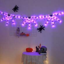 Lampu Jaring Laba-laba Halloween, Ornamen Jaring LED 70 inci, Bertenaga Baterai, Tahan Air, Dekorasi Pesta Luar Ruangan - Laba-laba Menikah dengan Lampu - View 14