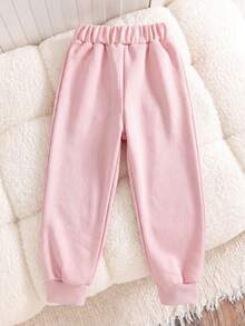 2pcs/Set Girls Toddler Autumn/Winter Cute Cartoon Dinosaur Print Crew Neck Sweatshirt + Jogger Pants Casual Versatile Outfit - Pink - View 3