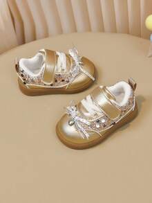 Gold Sequin Girls' First Walker Shoes, Heart Pendant Bow Magic Tape Princess Shoes For Baby Girls - Rose Gold - View 5