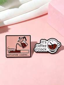 Fun Coffee Theme Brooch Creative English Slogan Metal Pin Bag Clothing Decoration Small Badge - Multicolor - View 2