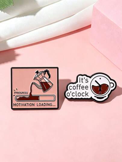 Fun Coffee Theme Brooch Creative English Slogan Metal Pin Bag Clothing Decoration Small Badge