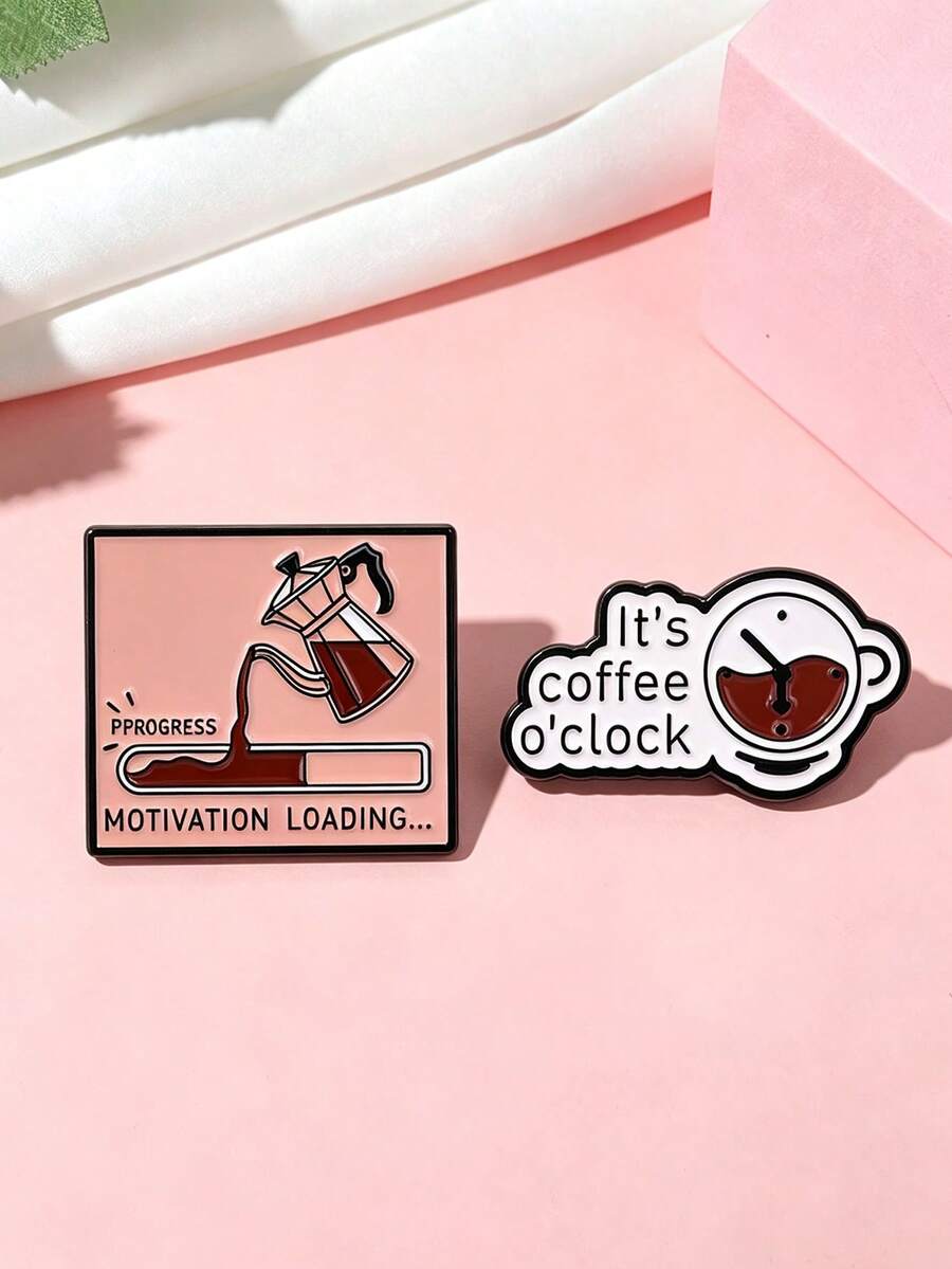 Fun Coffee Theme Brooch Creative English Slogan Metal Pin Bag Clothing Decoration Small Badge