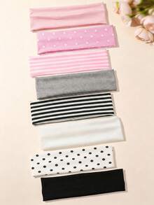 8pcs Vintage Polka Dot Striped Solid Color Women's Non-Slip Sweat-Absorbing Headbands, Versatile Hair Accessories For Daily Commute, Sports, Yoga - Multicolor - View 6