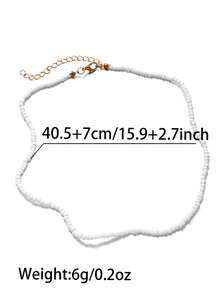 1pc Bohemian Style Beaded Everyday Necklace - White - View 3