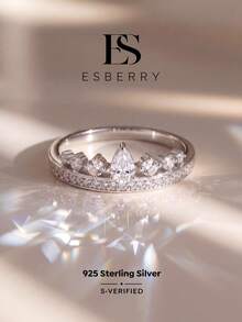 ESBERRY 1枚S925纯银优雅奢华公主皇冠戒指，精致珠宝礼品，适合女性约会佩戴 - 皇冠戒指 - 查看 1