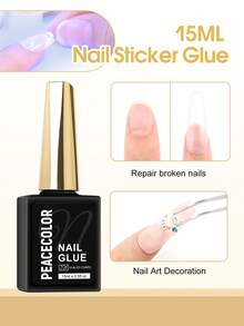 peacecolor 1/2PCS Nail Sticker Glue Nail Glue Suitable For Nail Tips False Nails Super Strong & Long-Lasting Acrylic Nail Gel Requires UV/LED Lamp - 15ML - View 8