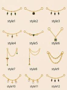 1pc 925 Sterling Silver Agate/Colorful CZ/Opal Earring Chain Accessory, 18K Gold Plated Earring Connector Chain, Convertible Dangle Earrings For Women With Double Pierced Ears - Gold - View 1