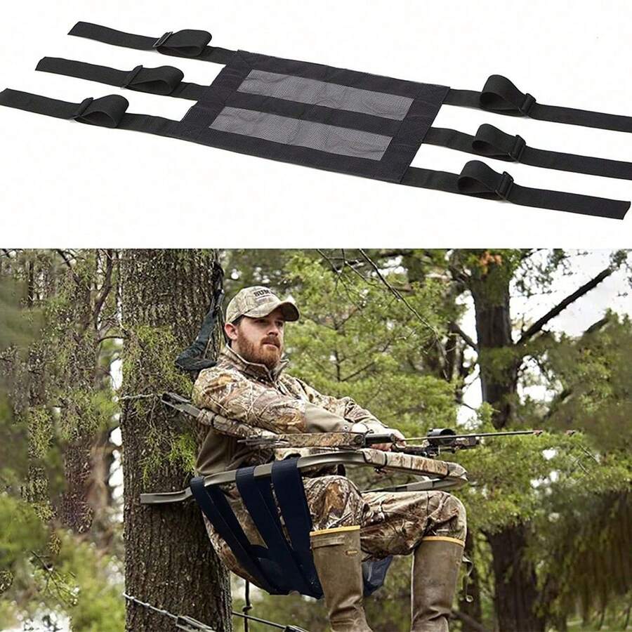 Portable Breathable Mesh Tree Stand Hunting Seat Strap, Adjustable Heavy Duty Nylon Replacement Tree Stand Seat, Easy Install Outdoor Hunting Tree Seat Strap, Comfortable Hanging Seat, Suitable For Deer Hunting Camping Tree Stand Outdoor Hunting Accessories - Black - View 1