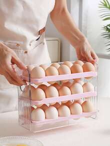 1pc 3-Layer 30-Egg Capacity Egg Tray With Date Scale, Automatic Flip Lid Egg Storage Box, Kitchen Refrigerator Egg Fresh-Keeping Box, Egg Storage Organizer - Multicolor - View 6