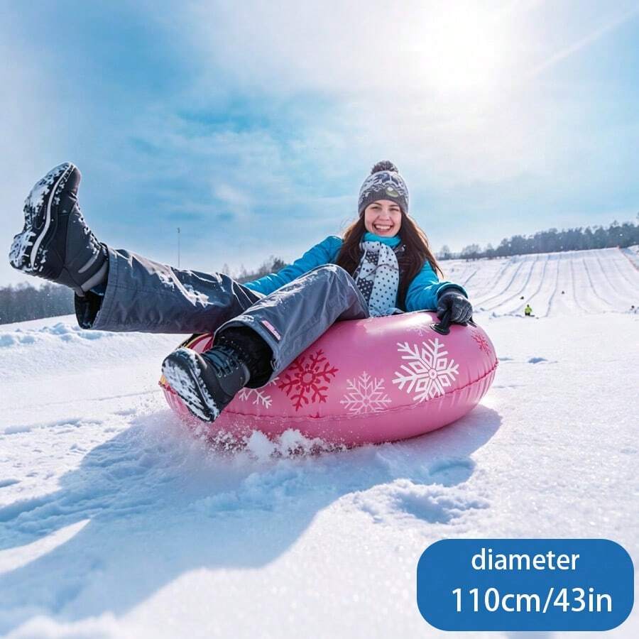 Yucalo Snow Tube, Heavy Duty Cold-Resistant Snow Sled With Handle, Multiple Colors (Green, Pink, Blue), Large Round Snow Sled For Winter Outdoor Snow Mountain Fun - Multiple Styles - View 1