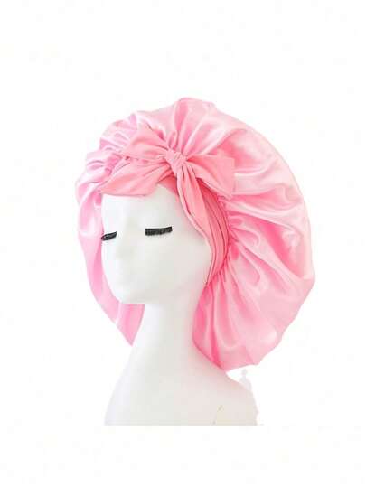 1 Piece / 2 Pieces Bow-Shaped Ribbons Sleep Cap Beauty Hairnet Headscarf Wide Brimmed Cotton Hat Solid Color Polyester Fiber