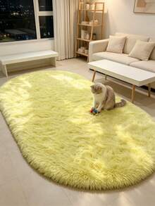 1pc Yellow Silk Fur Decor Rug, Love & Healing Bedroom Decor, Small Rug, Carpet, Home Decor, Living Room Rug, Living Room Small Rug, Bedroom Rug, Living Room Home Decor, Outdoor Rug, Washable Rug - Multicolor 7 - View 3