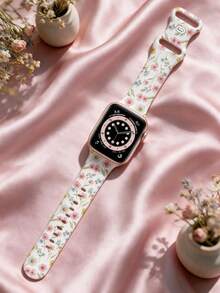 French Country Floral Vintage Oil Painting Print Silicone Watch Band, Compatible With Apple Watch Ultra/11/10/9/8/7/6/5/4/SE, Fits 40mm/41mm/42mm/44mm/45mm/46mm/49mm Sizes, Fashionable Skin-Friendly Waterproof, Rivet Buckle Design, Men's And Women's Daily Sports Casual Smart Watch Band, Essential For Premium Outfit - UV048-multi-color - View 3
