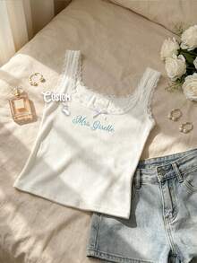 Personalized Embroidered Lace Tank Top, Custom Embroidery Modal Tank Bridal Shower Gift, Engagement Gift Bachelorette Party, New Mrs. Tank - Multicolor - View 4