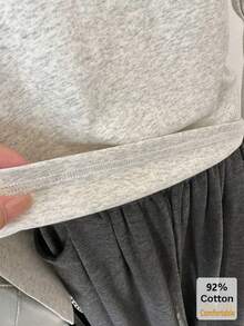 Kaos Lengan Panjang Wanita Warna Abu-abu, Atasan Katun Slim Fit Kerah Bulat untuk Lapisan Dalam, Pakaian Dalam Kasual Gaya Jepang untuk Musim Gugur - Abu-abu - View 5