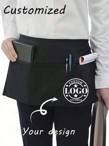 1pc Personalized Customized Neutral Polyester Apron, With 3 Pockets, Customizable Logo, Short Waist Server Uniform, Black Hairdresser Apron, Hairdresser/Beautician Beauty Gift Customization, Suitable For Kitchen, Baking And Chef Use - Multicolor - View 6