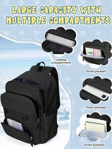 Minimalist Solid Color Multi-Functional Computer Backpack, Large Capacity With Multiple Compartments And Pockets, Fits Laptop, Built-In Luggage Strap For Suitcase Attachment, Wide Breathable Shoulder Straps For Pressure Relief, Lightweight Durable Business Casual School Commute Short Trip Backpack - Multicolor - View 3