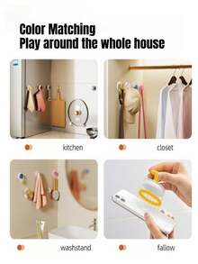4pcs Self-Adhesive Wall Hooks, Waterproof Hooks, Key Hooks, Coat Hooks, Towel Hooks, Bathroom Hooks, Bedroom Hooks, Behind Door Hooks, Kitchen Hooks, Multi-Functional Storage Rack, Suitable For Home Life, Home Decor, Bedroom Decor, Perfect For Kitchen And Bathroom, Living Room - Multicolor - View 4