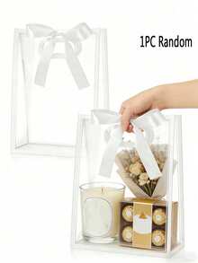 12-Packs Clear Gift Bags With White Trim And Satin Ribbon Bows; Reusable PVC Tote Bag For Weddings, Bridal Showers, Birthday Gift Wrapping,Elegant Gift Packaging; For Displaying Flowers In Boutiques ﻿ - Transparent Gift Bag With White Trim (including Ribbon) - View 11