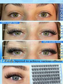 144 قطعة من مجموعات الرموش الاصطناعية بتصميم عين القطة D Curl، رموش فردية دقيقة، أسلوب عين الثعلب الكرتوني لتمديد الرموش DIY، مظهر طبيعي، طول طويل 10-16 مم - D - مشاهدة 6