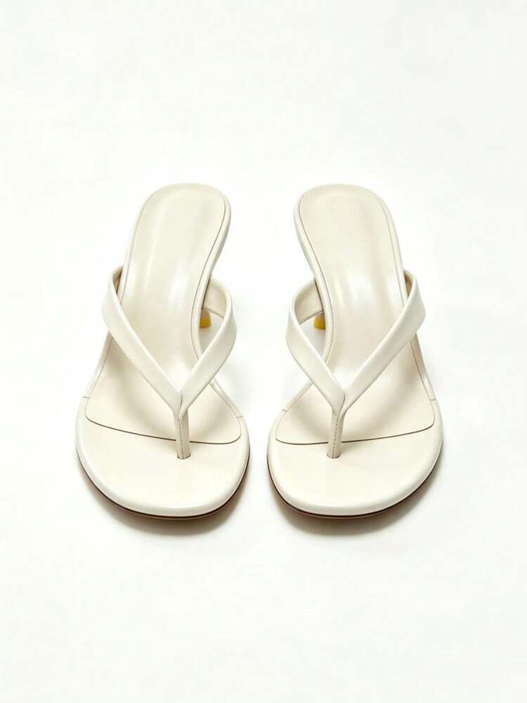 Women's Kitten Heel Sandals, Shoes Black, Summer, Beach Shoes, Spring, Outdoor, Flip Flop - White - View 2