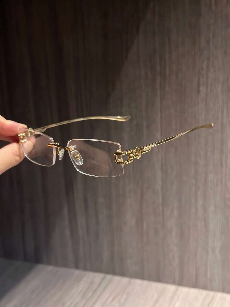 1 Pair Rimless Square Y2K Street Casual Style Minimalist Personalized Transparent Lens Glasses - Multicolor - View 1